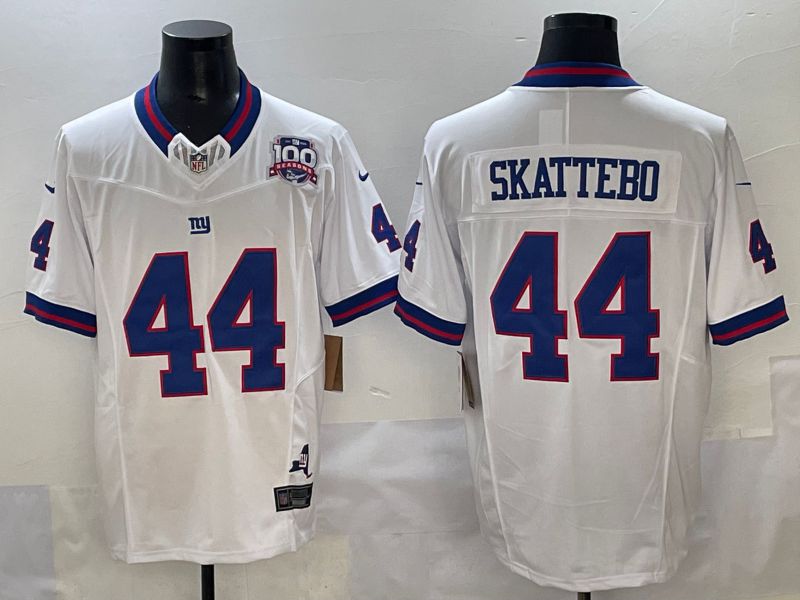 Men 2025 New York Giants #44 Skattebo White Throwback Three generations Nike Limited NFL Jersey style 1